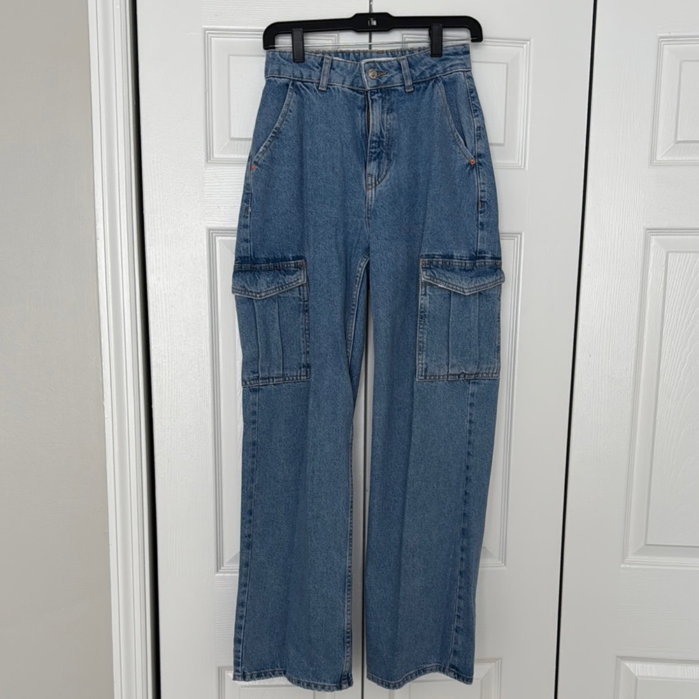 Zara Blue Denim Cargo Jeans
